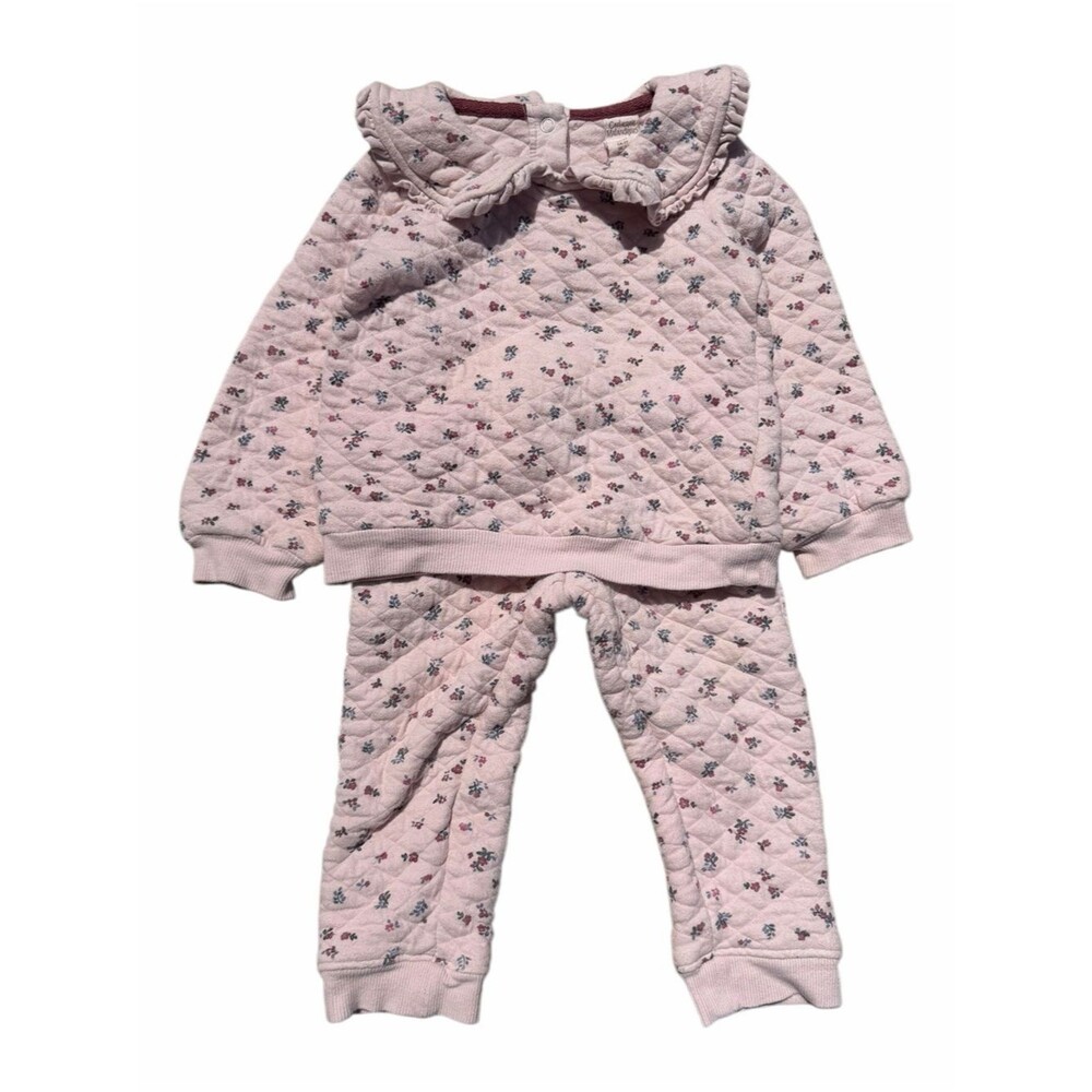 Catherine Malandrino Girls 3T Pink Floral Quilted 2 Piece Outfit Set Cottagecore